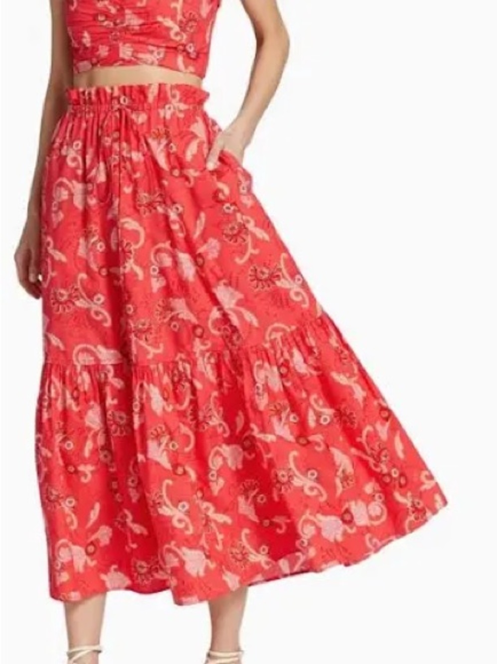 A.L.C. Coral Floral Tiered Maxi Skirt